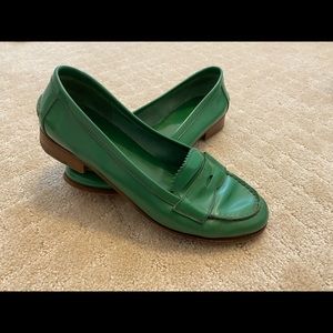 Green leather PRADA loafers